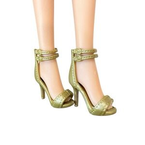 Barbie Open Toe Bronze Brass Gold High Heel Shoes Pumps With Double Ankle Strap
